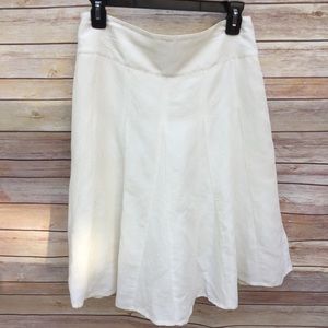 Ann Taylor White Linen Blend Flare Pleated Skirt
